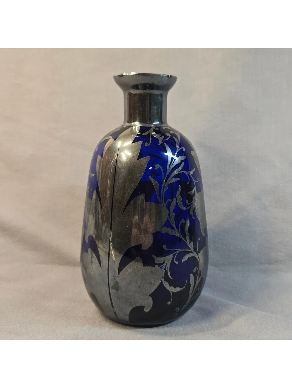 Vintage Murano Cobalt Blue Glass Silver Overlay 6.5